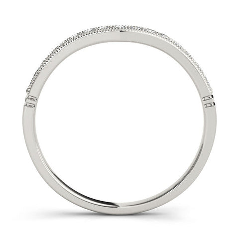 White gold Round Diamond Milgrain Contour Wedding Band with Pavé Setting