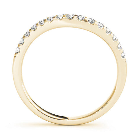 Yellow gold Pavé Round Diamond Curved Wedding Band with Prong Setting