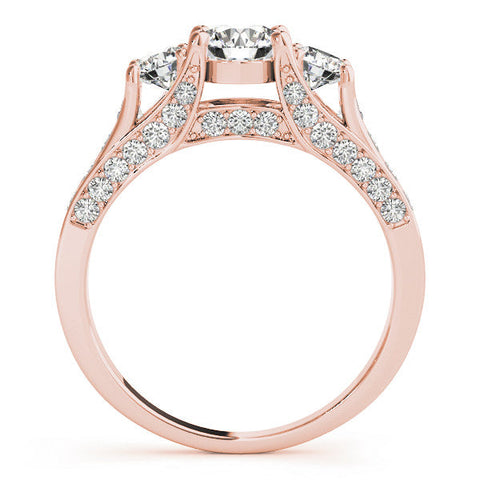 Rose gold Three-Stone Round Cut Diamond Ring with Channel-Set Band and Four-Prong Setting
