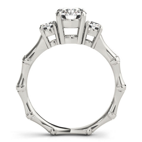White gold Round Brilliant Three-Stone Bamboo Band with Prong Setting