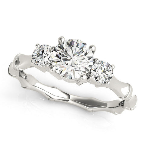 White gold Round Brilliant Three-Stone Bamboo Band with Prong Setting