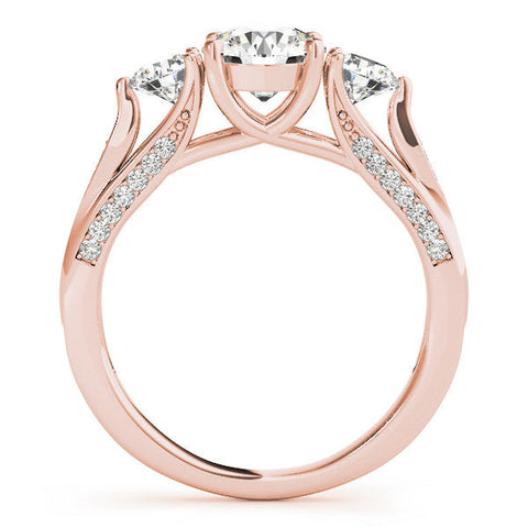 Rose gold Round Brilliant Three-Stone Engagement Ring with Split Shank and Prong Setting