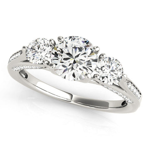 White gold Round Brilliant Three-Stone Engagement Ring with Split Shank and Prong Setting