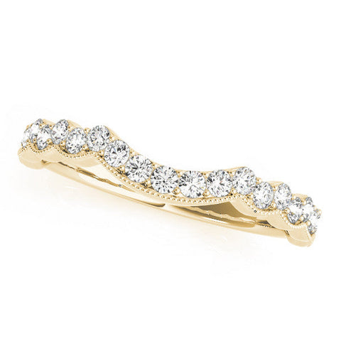 Yellow gold Scalloped Diamond Round Cut Eternity Band with Pavé Setting