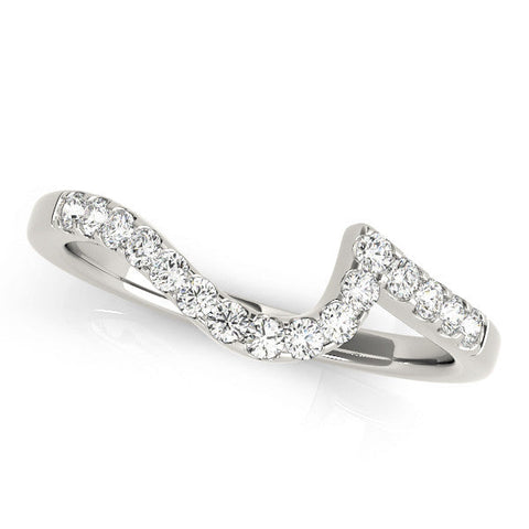 White gold Round Diamond V-Shaped Pavé Curved Band