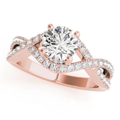 Rose gold Round Solitaire Twist Band Pavé Diamond Engagement Ring