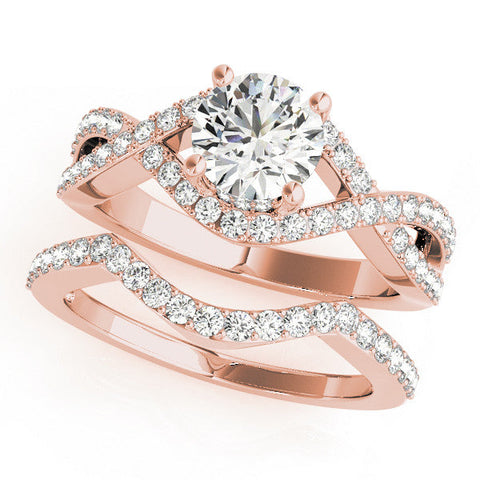 Rose gold Round Solitaire Twist Band Pavé Diamond Engagement Ring