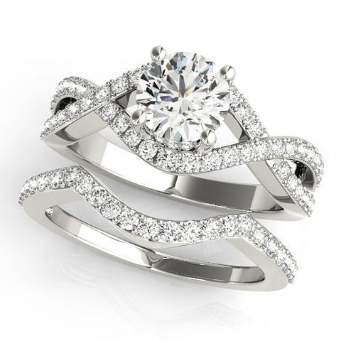 Silver Round Solitaire Twist Band Pavé Diamond Engagement Ring