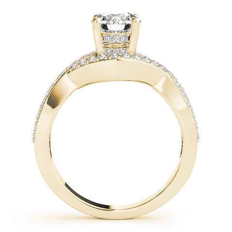 Yellow gold Round Solitaire Twist Band Pavé Diamond Engagement Ring