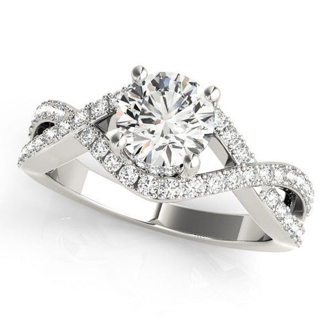 White gold Round Solitaire Twist Band Pavé Diamond Engagement Ring