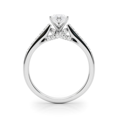 Silver Marquise Solitaire Diamond Ring with Pavé Band and Four-Prong Setting