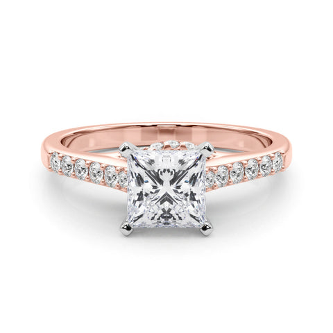 Rose gold Heart Solitaire Diamond Ring with Pavé Band and Four-Prong Setting