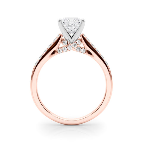 Rose gold Heart Solitaire Diamond Ring with Pavé Band and Four-Prong Setting