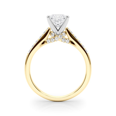 Yellow gold Round Solitaire Diamond Ring with Pavé Band and Four-Prong Setting