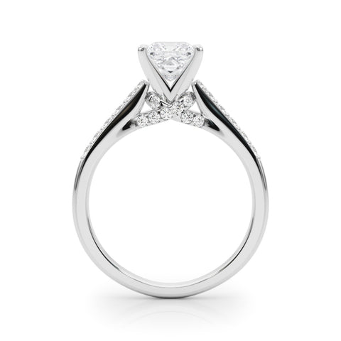 Platinum Heart Solitaire Diamond Ring with Pavé Band and Four-Prong Setting