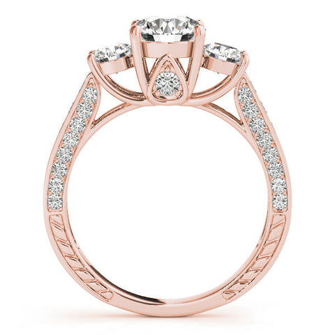 Rose gold Three-Stone Round Cut Diamond Engagement Ring with Split Shank and Prong Setting