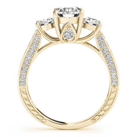 Yellow gold Three-Stone Round Cut Diamond Engagement Ring with Split Shank and Prong Setting