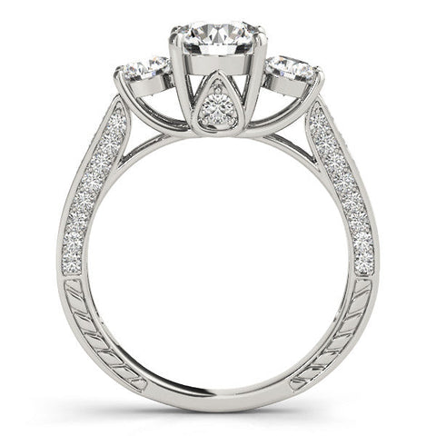 White gold Three-Stone Round Cut Diamond Engagement Ring with Split Shank and Prong Setting