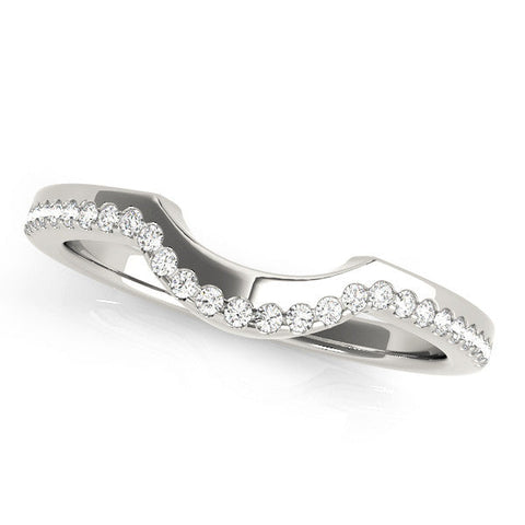 Silver Pavé Round Diamond Contour Band with Shared Prong Setting