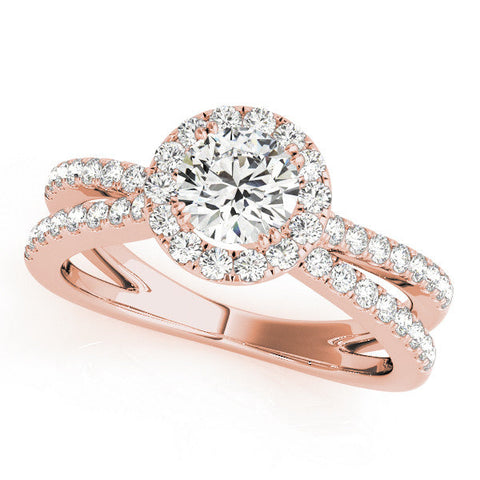Rose gold Round Halo Split Shank Diamond Ring with Pavé Setting