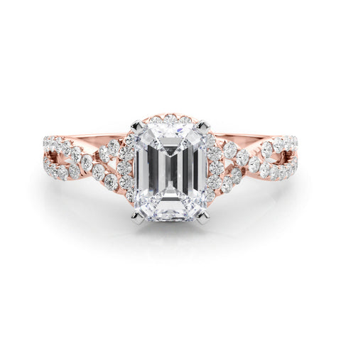 Rose gold Emerald Halo Twist Band Solitaire Prong Setting Ring