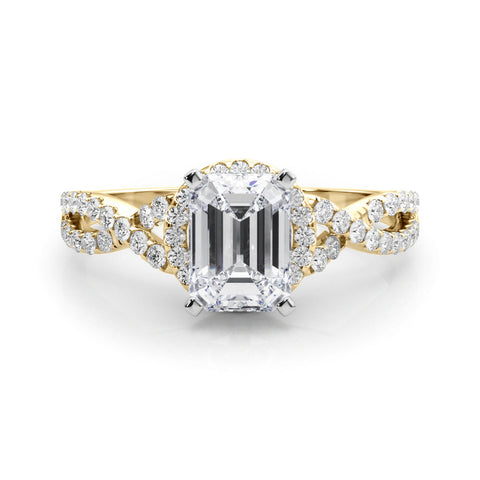 Yellow gold Emerald Halo Twist Band Solitaire Prong Setting Ring