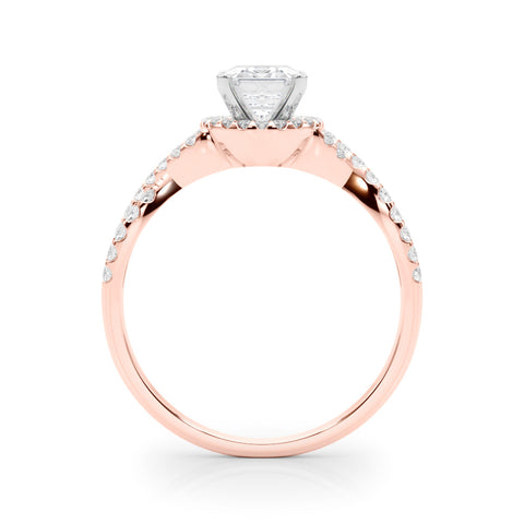 Rose gold Emerald Halo Twist Band Solitaire Prong Setting Ring
