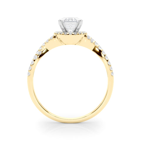 Yellow gold Emerald Halo Twist Band Solitaire Prong Setting Ring