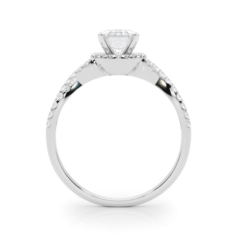 White gold Radiant Halo Twist Band Solitaire Prong Setting Ring