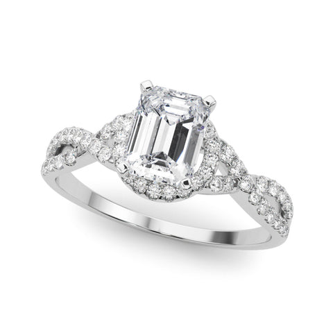 White gold Radiant Halo Twist Band Solitaire Prong Setting Ring