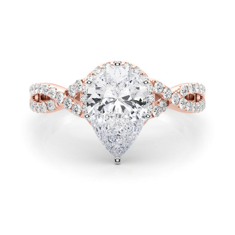 Rose gold Pear Halo Twist Band Solitaire Prong Setting Ring