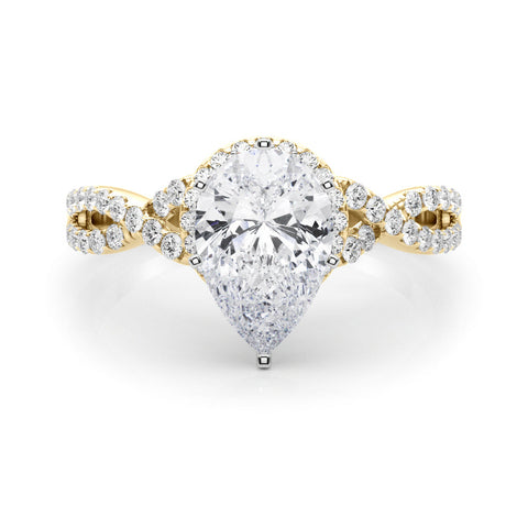 Yellow gold Pear Halo Twist Band Solitaire Prong Setting Ring