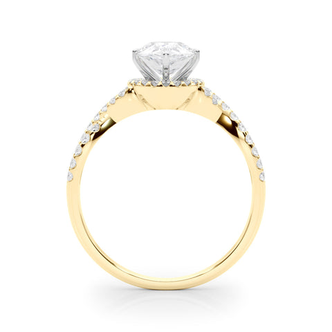 Yellow gold Pear Halo Twist Band Solitaire Prong Setting Ring