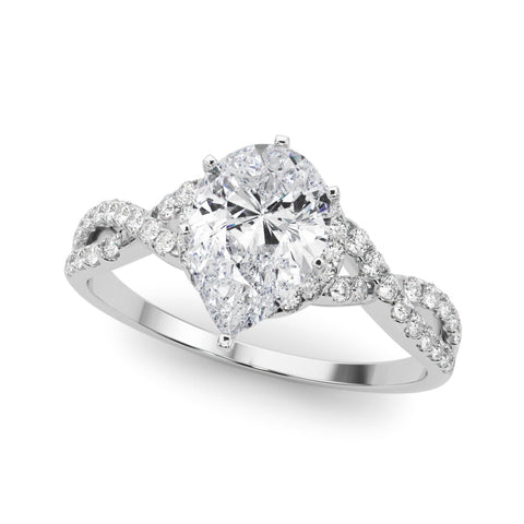 Platinum Pear Halo Twist Band Solitaire Prong Setting Ring