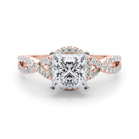 Rose gold Princess Halo Twist Band Solitaire Prong Setting Ring