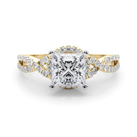 Yellow gold Princess Halo Twist Band Solitaire Prong Setting Ring