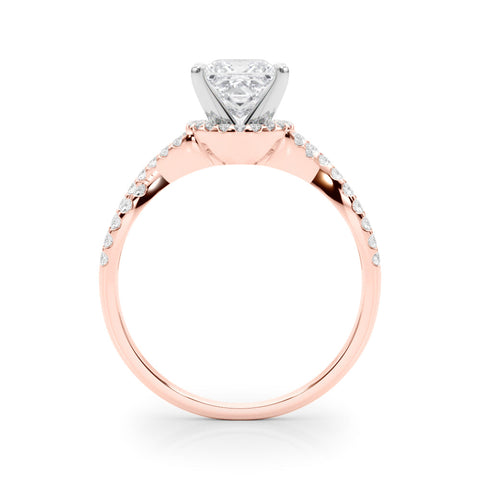 Rose gold Princess Halo Twist Band Solitaire Prong Setting Ring