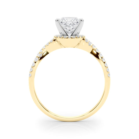 Yellow gold Princess Halo Twist Band Solitaire Prong Setting Ring