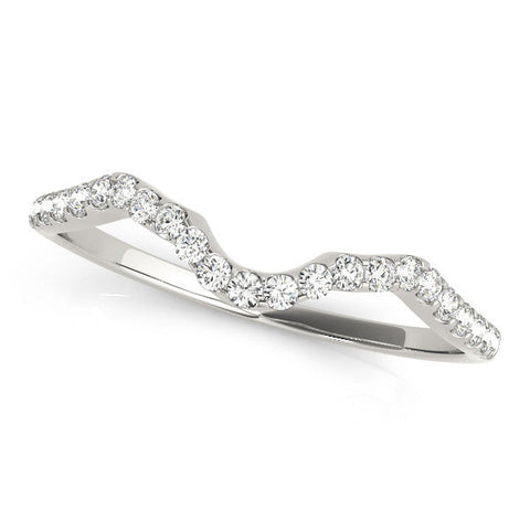 White gold Round Diamond Pavé Chevron Wedding Band with Prong Setting
