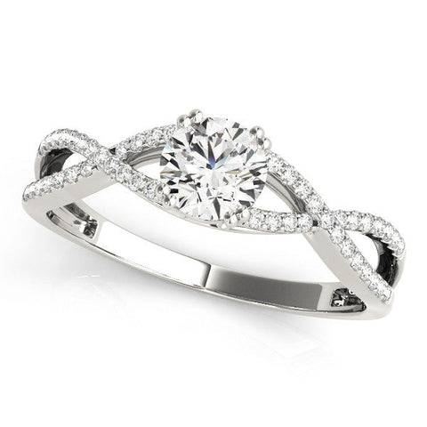 White gold Round Solitaire Twist Band with Pavé Setting and Four-Prong Setting