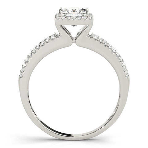 Platinum Princess Cut Halo Diamond Engagement Ring with Split Shank and Four-Prong Setting