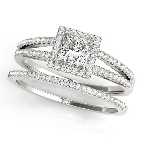 Platinum Princess Cut Halo Split Shank Engagement Ring