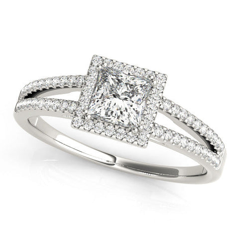 Platinum Princess Cut Halo Split Shank Engagement Ring