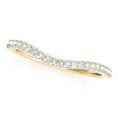 Yellow gold Round Diamond Pavé Set Curved Wedding Band