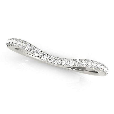 White gold Round Diamond Pavé Set Curved Wedding Band