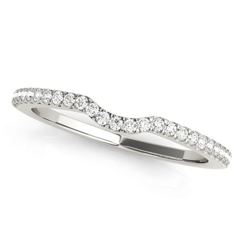 Silver Pavé Round Diamond Curved Wedding Band with Shared Prong Setting