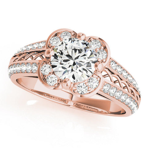 Rose gold Round Diamond Floral Halo Split Shank Engagement Ring