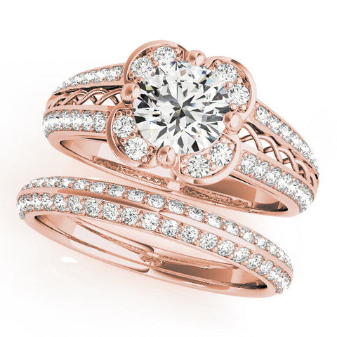 Rose gold Round Diamond Floral Halo Split Shank Engagement Ring