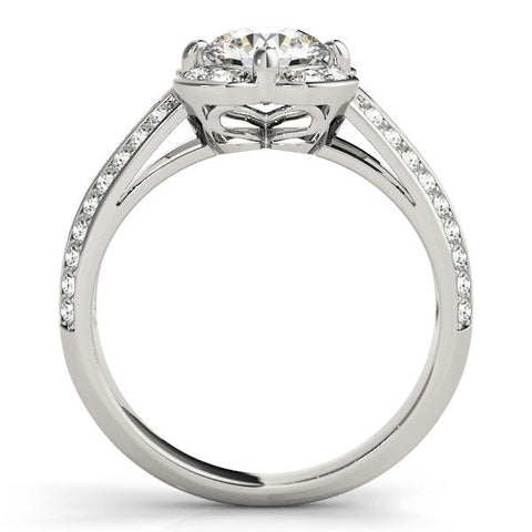 Platinum Round Diamond Floral Halo Split Shank Engagement Ring