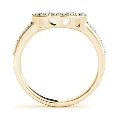 Yellow gold U-Shaped Pavé Round Diamond Contour Band with Shared Prong Setting